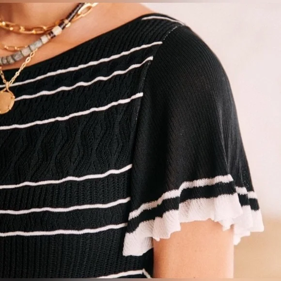 NWT Sezane Brunella Knit Mini Dress Black White Stripe | size XS - Picture 2 of 11